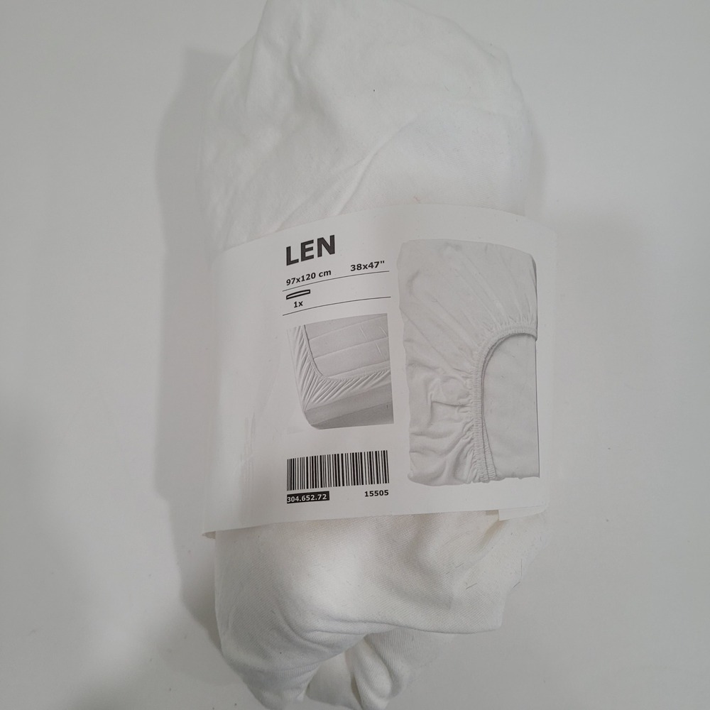 IKEA LEN Fitted Crib Sheet White 100% Cotton 38x47‎ 97x120 cm 304.652.72 NEW